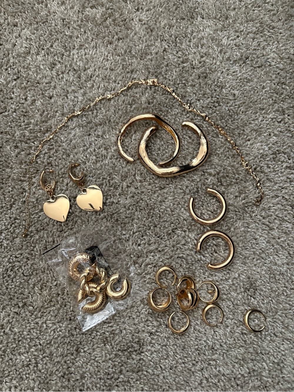 Gold Heart Drop Earrings and Mixed Gold Hoop Set - Women Jewelry